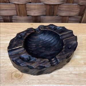 Hand Carved Wooden Ashtray With Nails Rustic Farmhouse Design